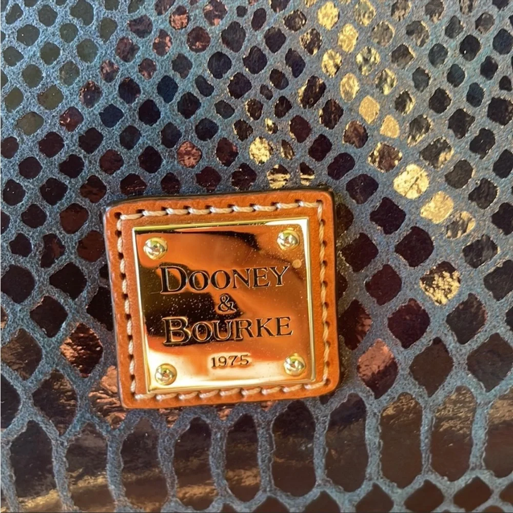 Dooney & Bourke Navy Blue Snakeskin-Embossed Leather Hobo with Brown Trim